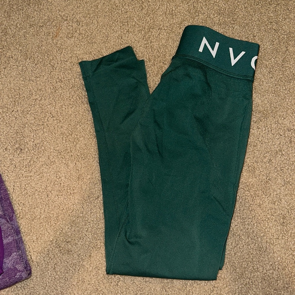 NVGTN Forest Green Leggings with White Logo Waistband